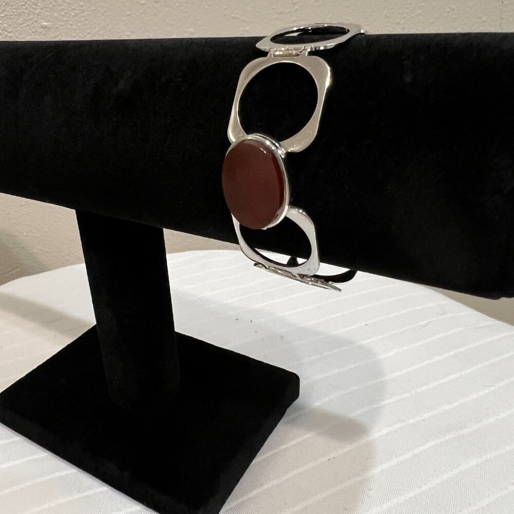 Vintage Italian Sterling Silver Open Link Bracelet W Carnelian Clasp St Silv